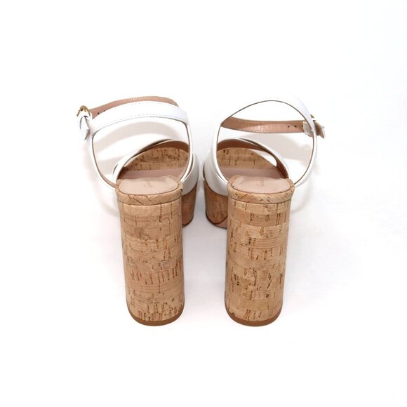 Gianvito Rossi 37.5 NEW With Box Nappa White Leather & Cork Bebe Sandal Heels - Picture 7 of 13